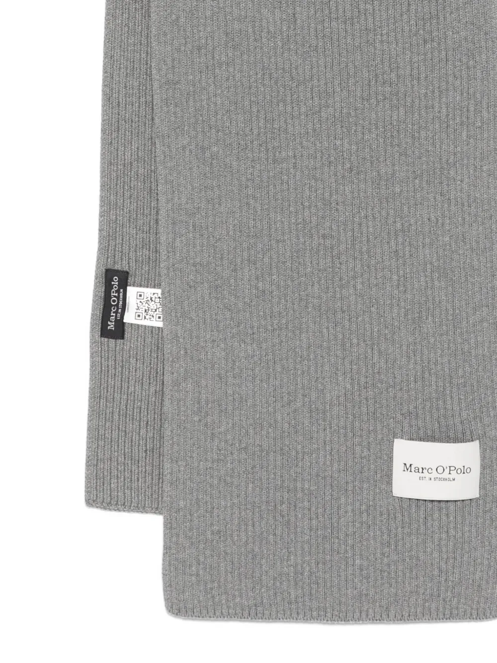 Marc O'polo Ribbed Patch-logo Scarf In Gray