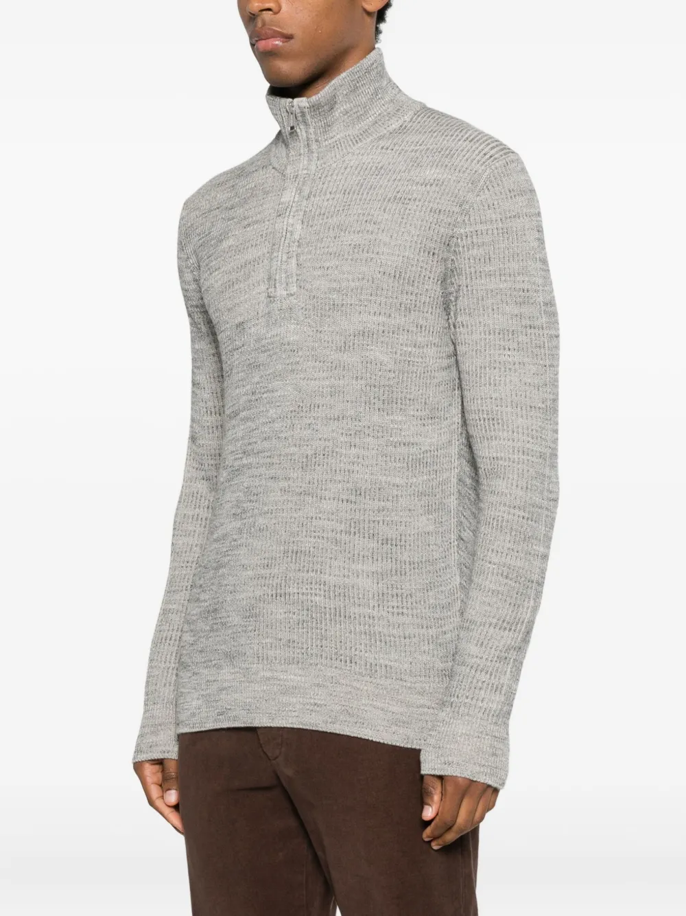 Marc O'polo Zip Heavy Knit Sweater In Gray