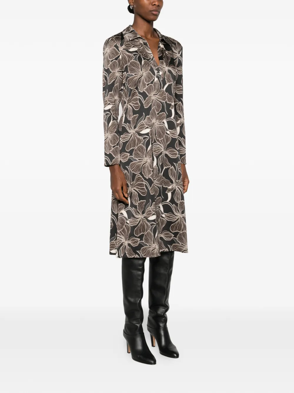 Marc O'polo Floral-print Midi Dress In Black