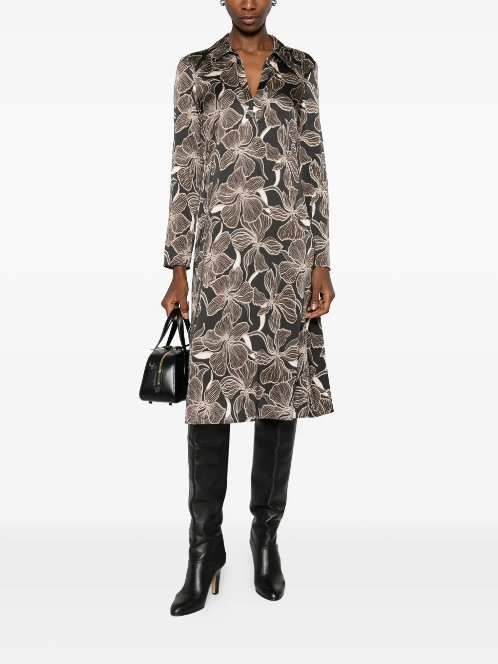 Marc O'Polo floral-print midi dress - Zwart