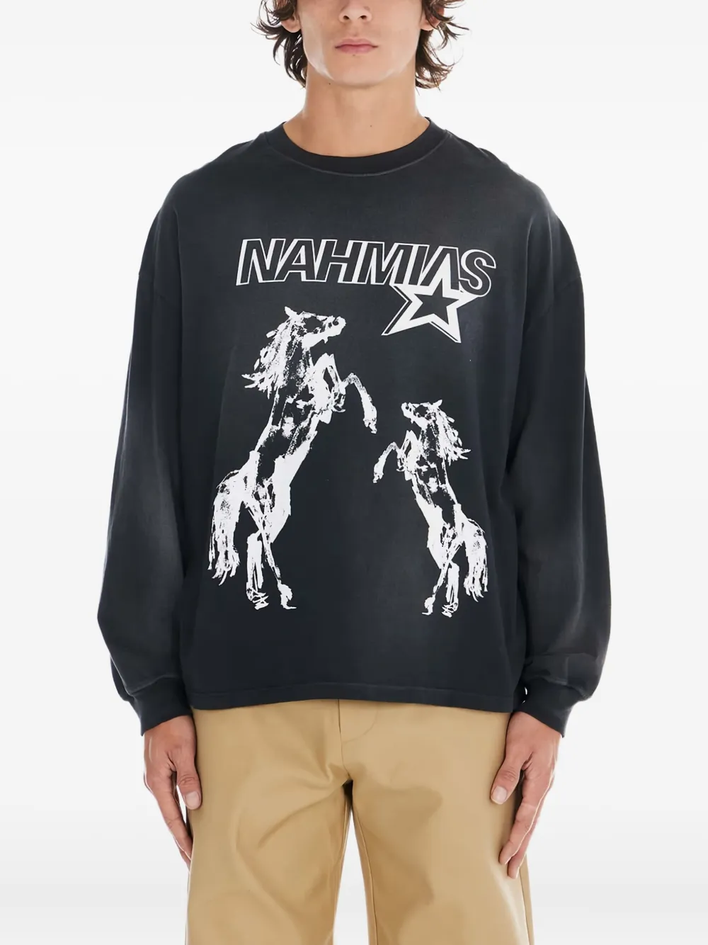 Nahmias playera manga larga con caballos estampados | negro | Image 1