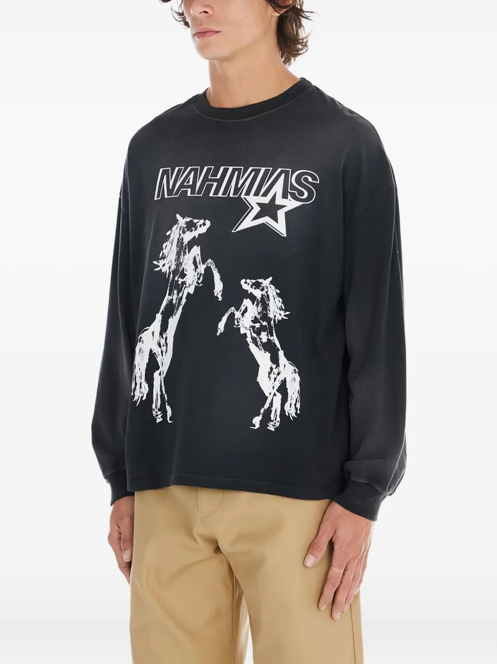 Nahmias T-shirt met paardenprint en lange mouwen - Zwart