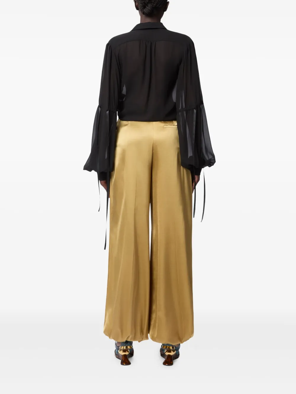 Nina Ricci Pleated-effect Satin Palazzo Pants In Gold