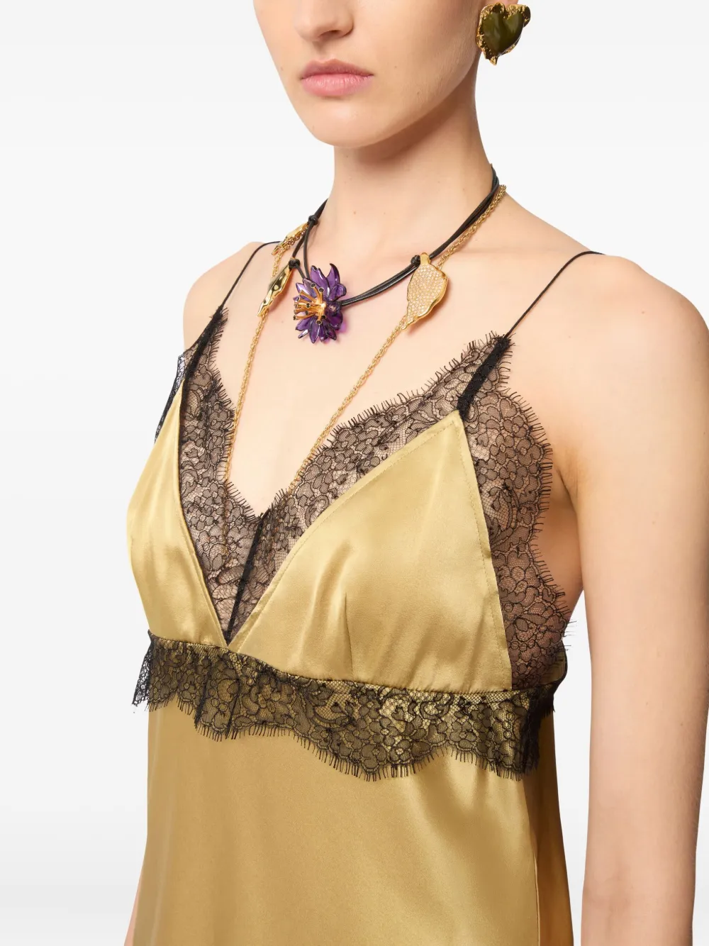 Nina Ricci Zijden top met V-hals en kant Goud