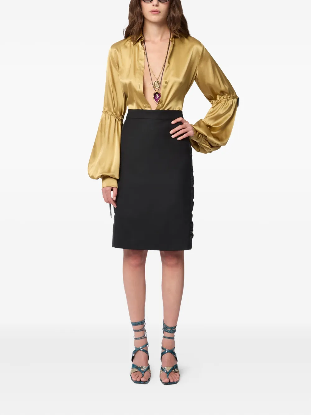 Nina Ricci Wollen midi-rok met ruches - Zwart