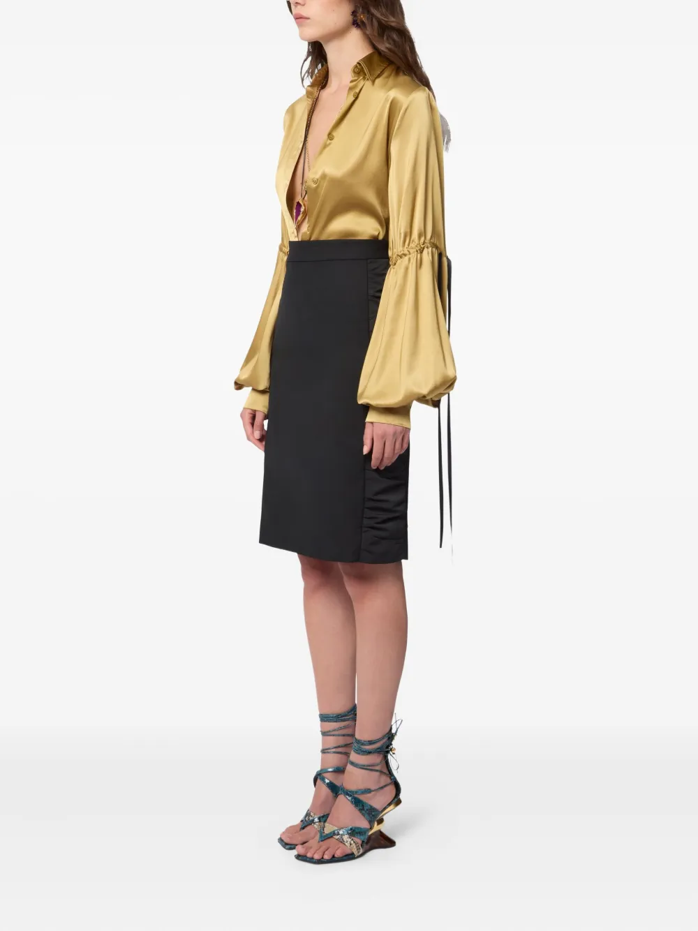 Nina Ricci Ruched-effect Wool Midi Skirt - Black 