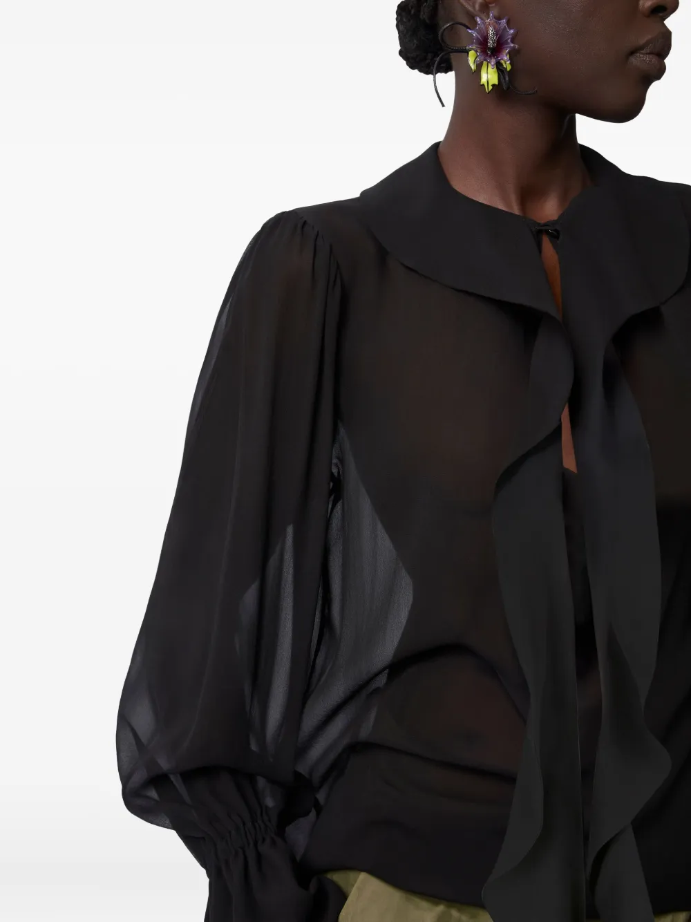 Nina Ricci Lavalliere blouse met ruches Zwart