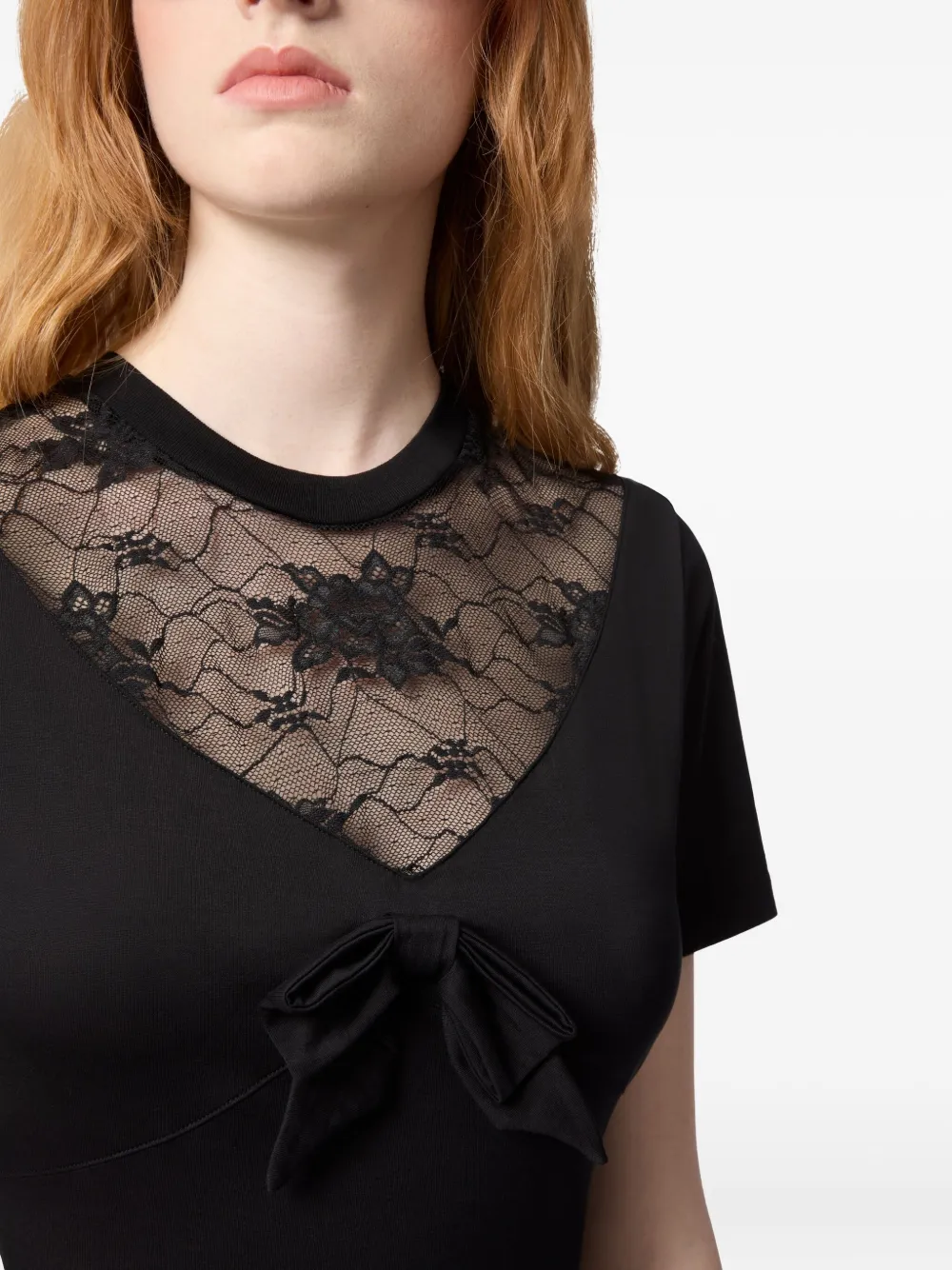 bow lace-inserts short-sleeves T-Shirt