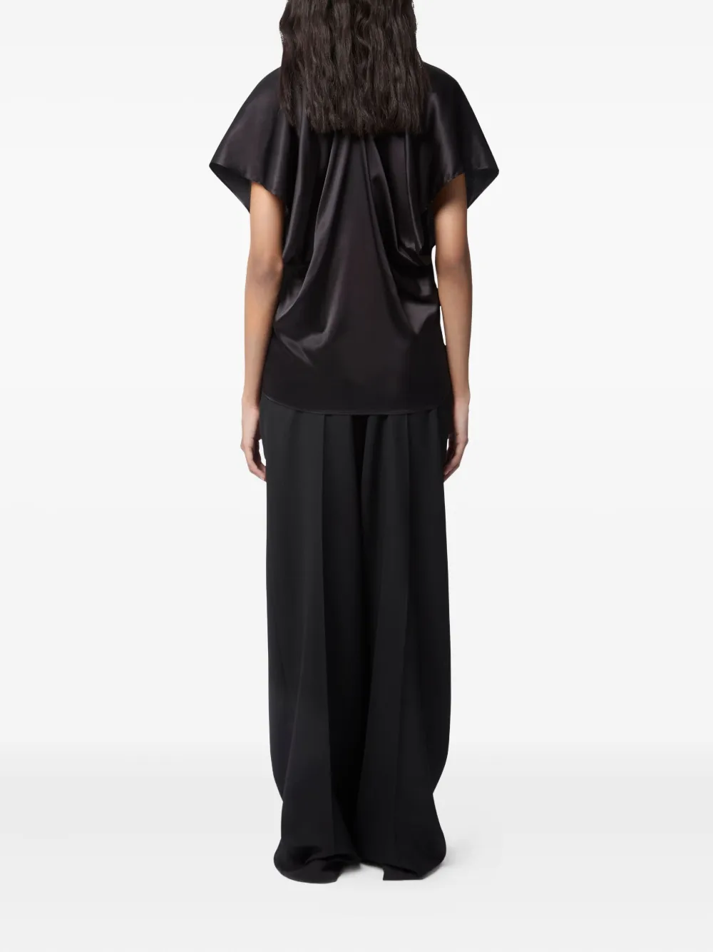 Nina Ricci Silk Top V Neckline Draped Back In Black