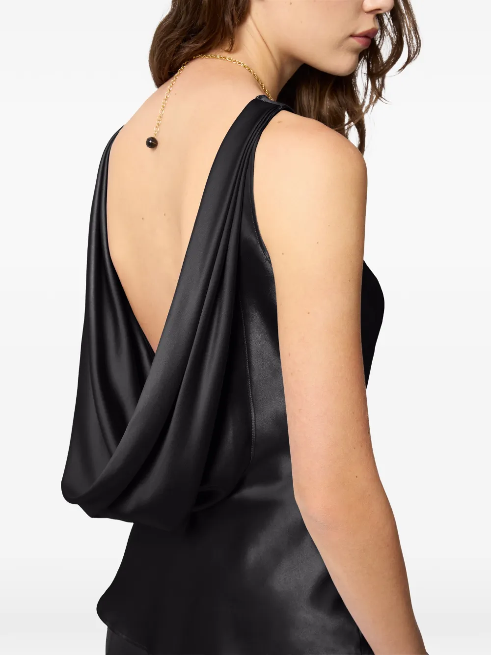 Nina Ricci Drapped Satin Top in Black, view 5