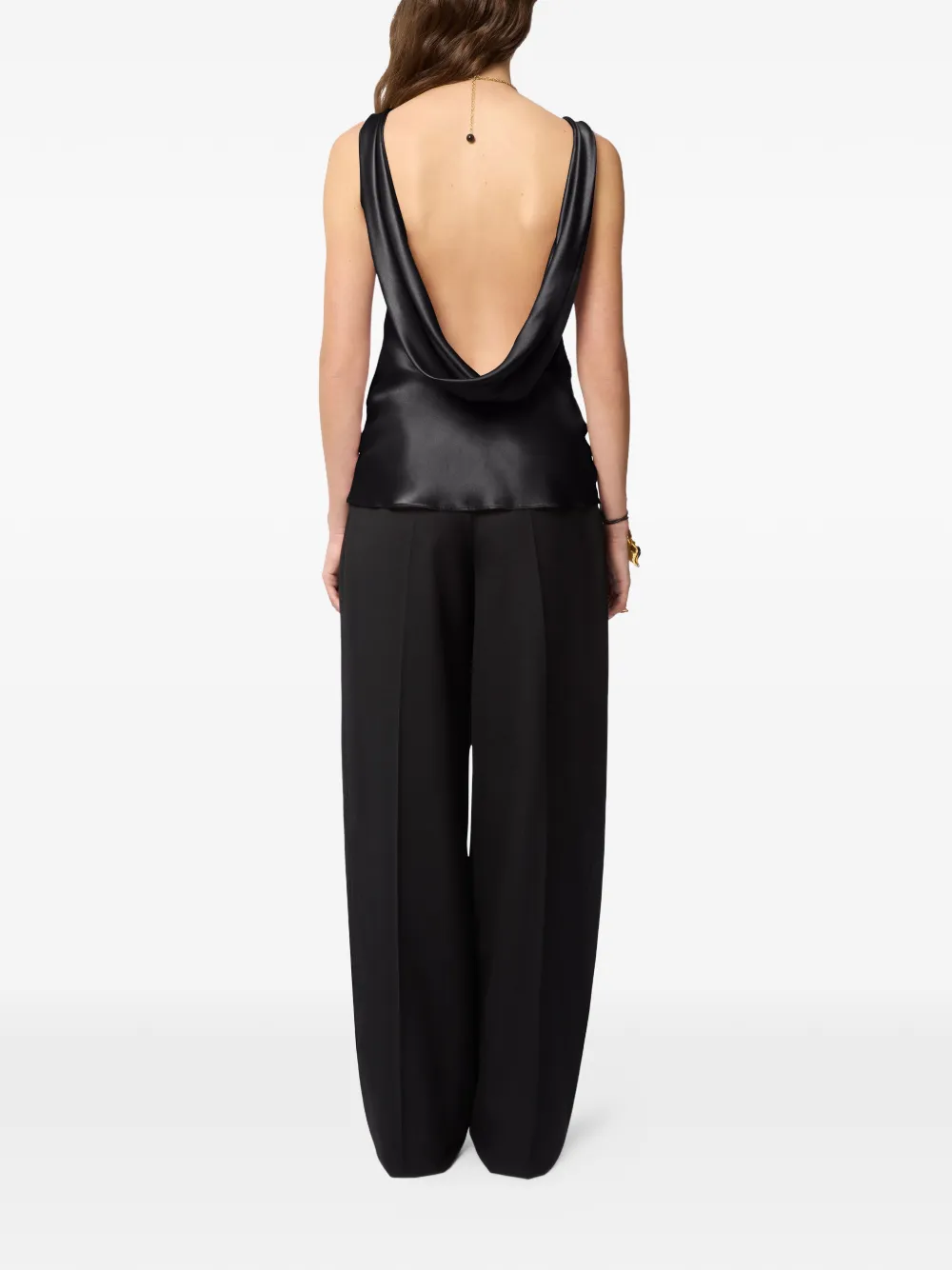 Nina Ricci Drapped Satin Top in Black, view 4
