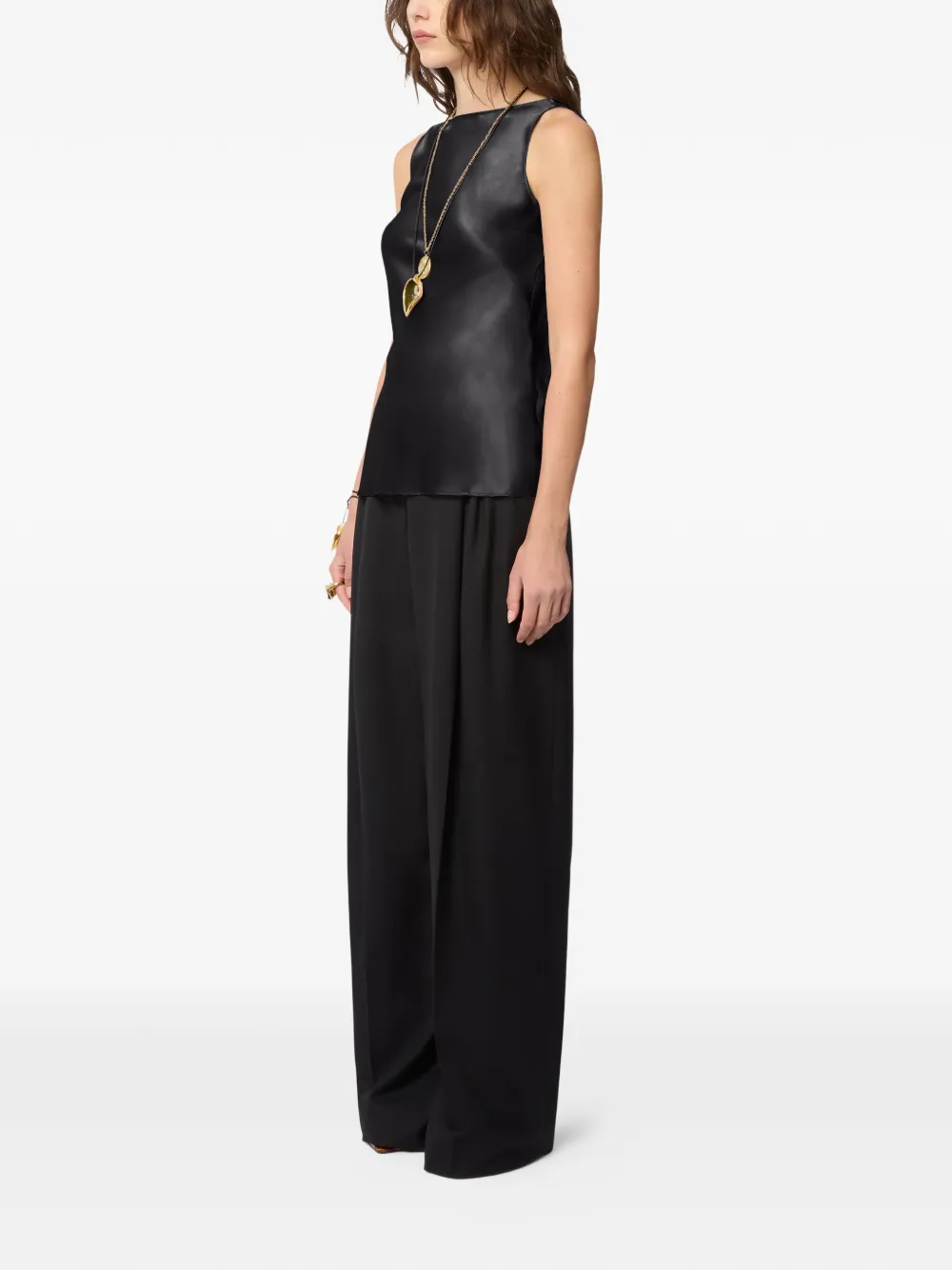 Nina Ricci Drapped Satin Top in Black, view 3