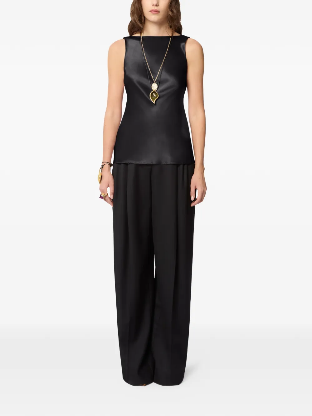 Nina Ricci Drapped Satin Top in Black, view 2