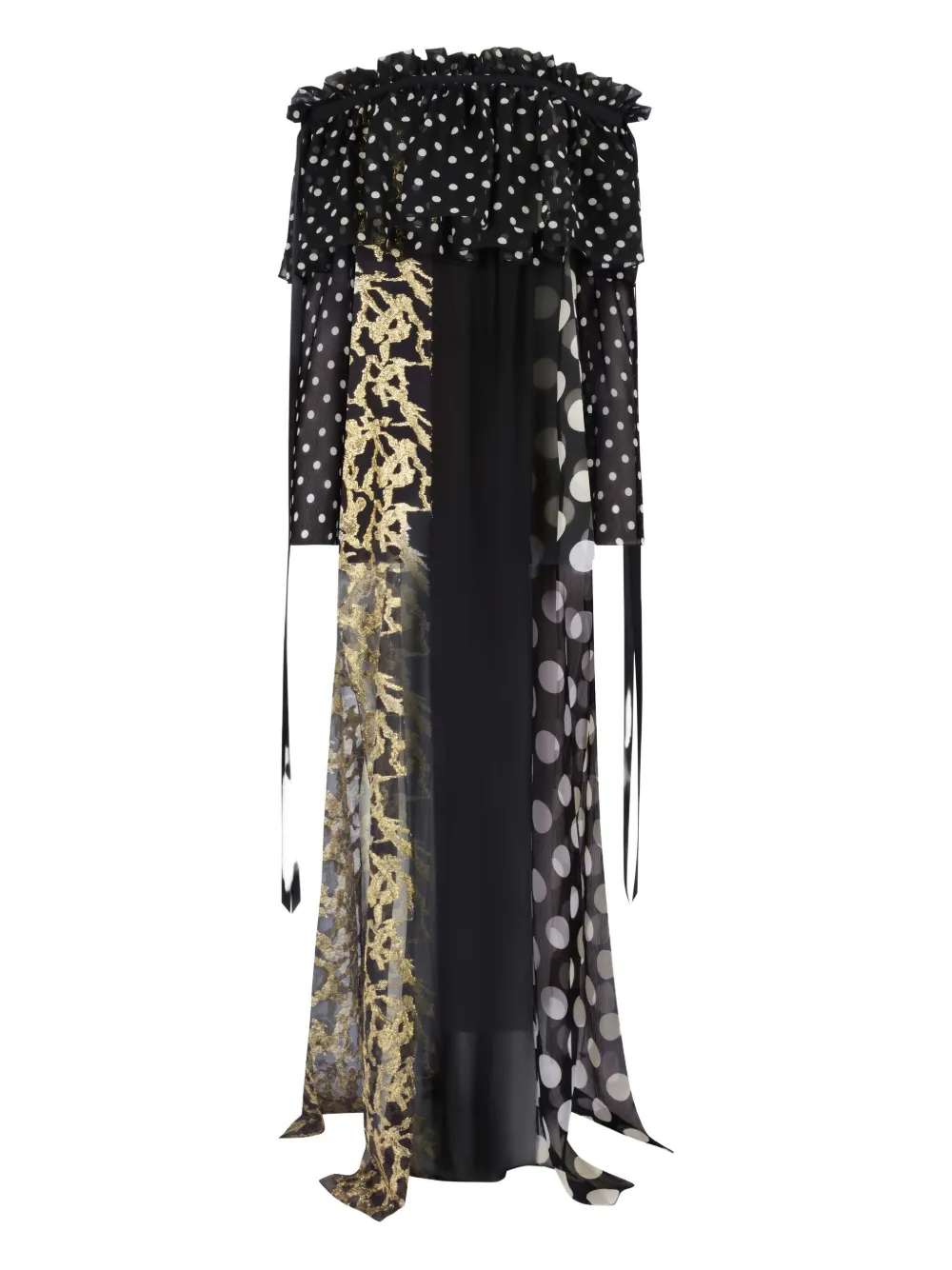 Nina Ricci Abito lungo in seta a pois con fiocco - Nero