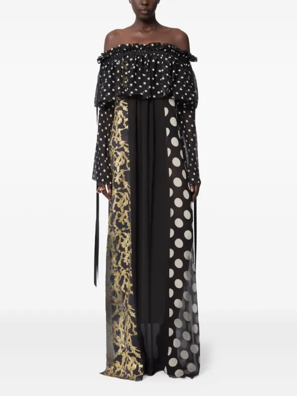 nina ricci polka dot maxi dress Nina Ricci Polka-Dot Silk Midi Dress 34