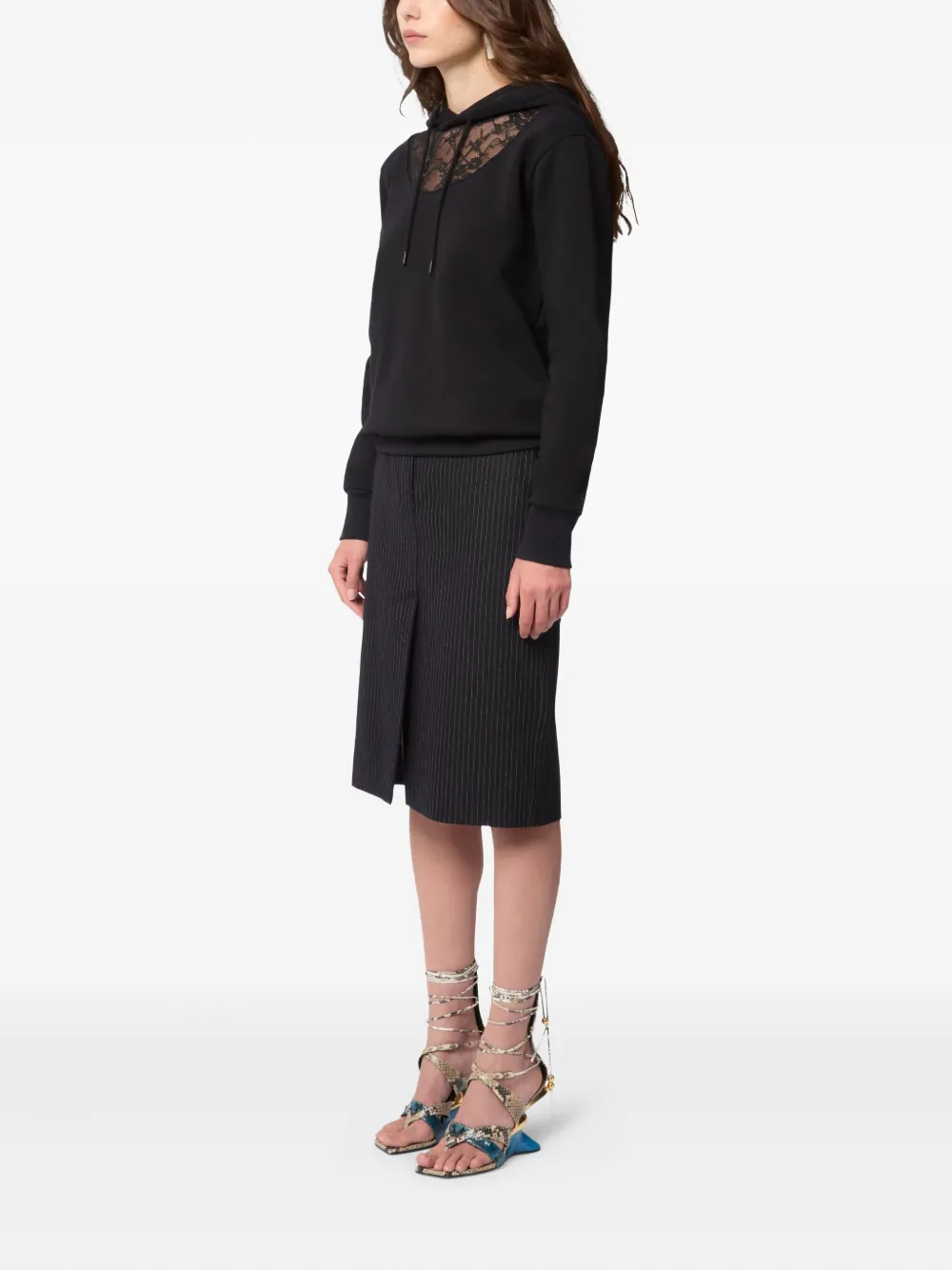  Nina Ricci Drawstring Fleece Hoodie - Black 