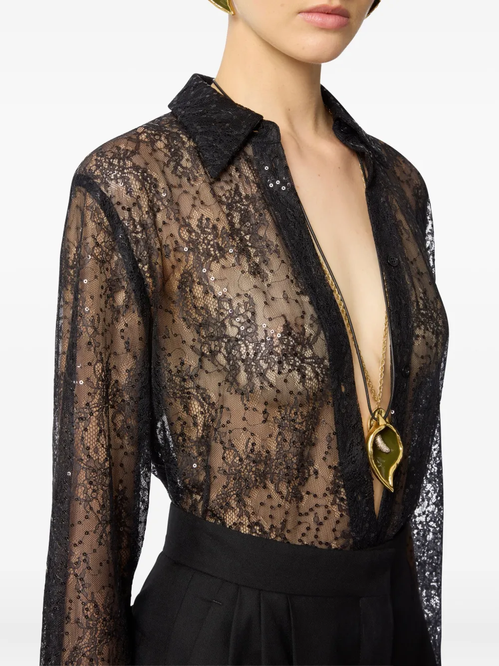 Nina Ricci Blouse verfraaid met pailletten en klokmanchetten Zwart
