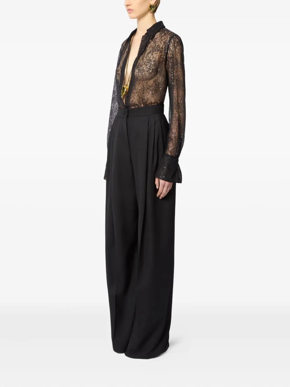 Nina Ricci Blouse verfraaid met pailletten en klokmanchetten Zwart