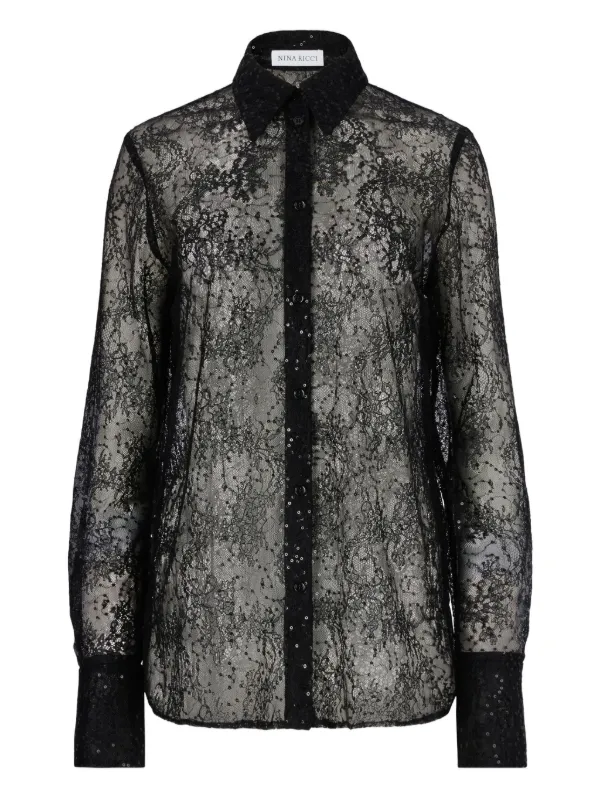 Nina Ricci Sequin-embellished Bell-cuffs Shirt in Black
