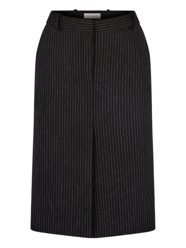Nina Ricci Pinstriped Wool Midi Skirt in Black