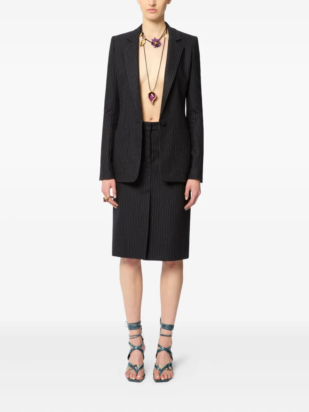 Nina Ricci Wollen midi-rok met krijtstreep - Zwart