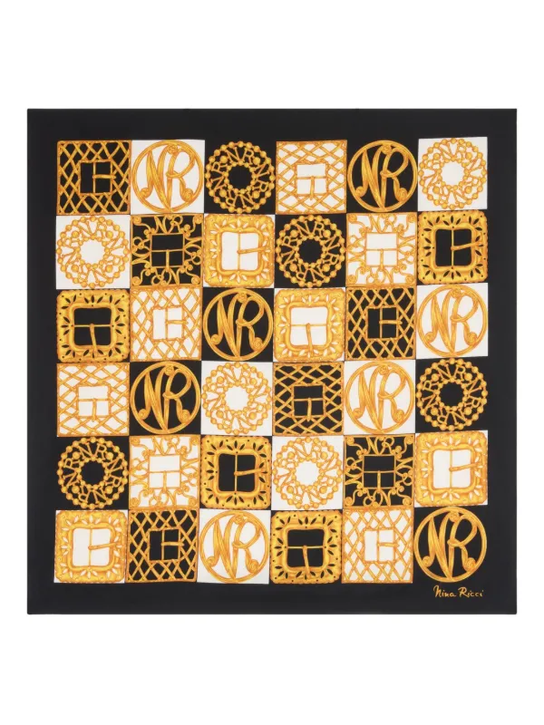 Nina Ricci Checkered Silk Scarf in Black