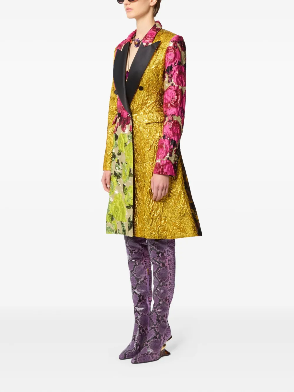  Nina Ricci Patchwork Jacquard Double-breasted Coat - Yellow 