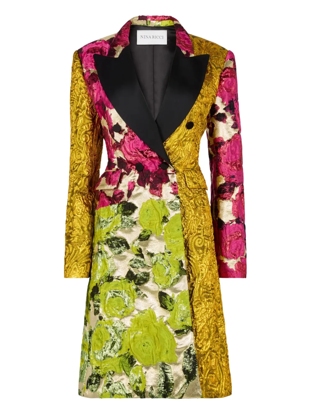 Nina Ricci Cappotto doppiopetto con design patchwork - Giallo