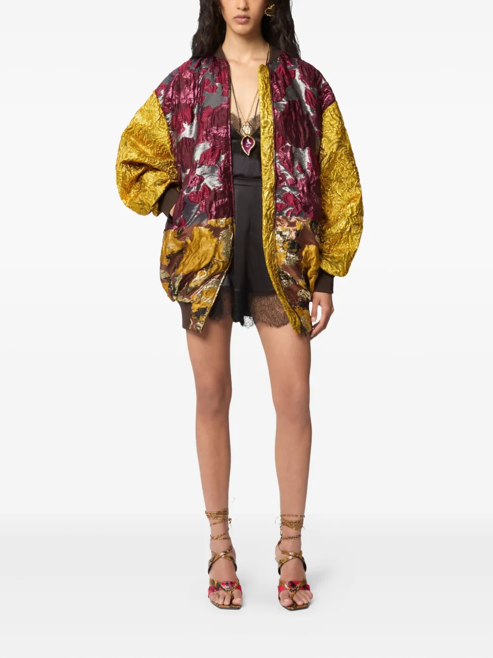  Nina Ricci Jacquard Patchwork Bomber - Red 