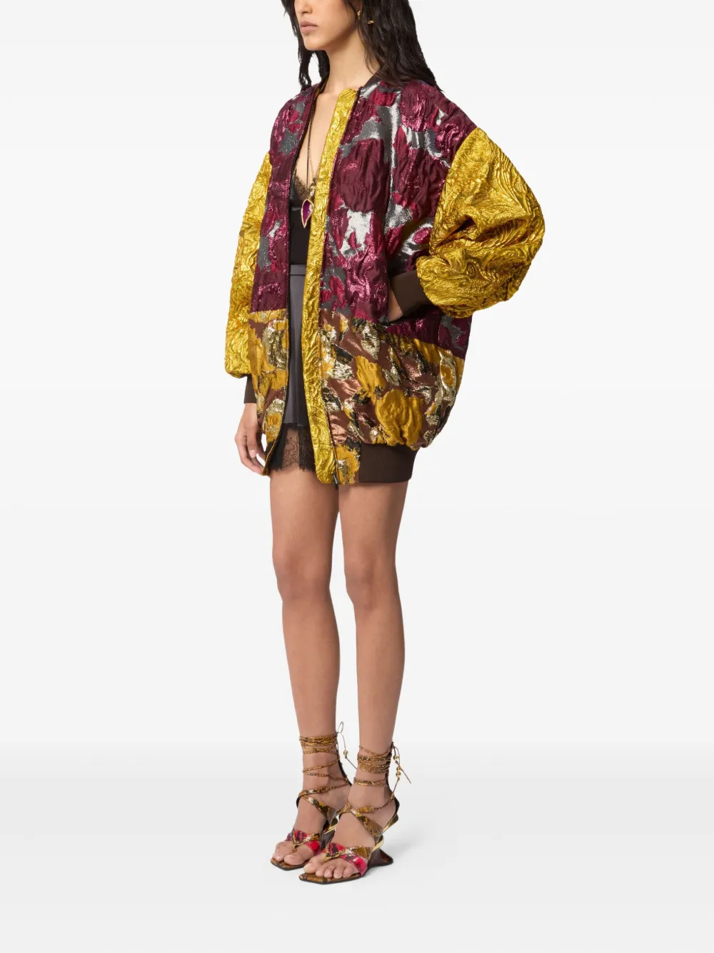  Nina Ricci Jacquard Patchwork Bomber - Red 