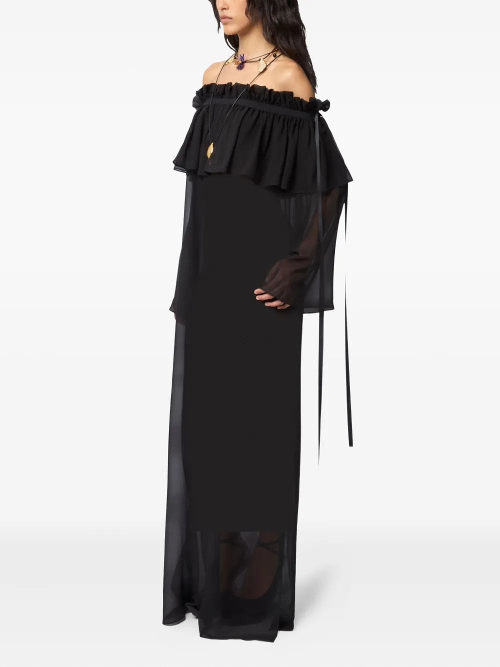 Nina Ricci Zijden maxi-jurk met ruches Zwart