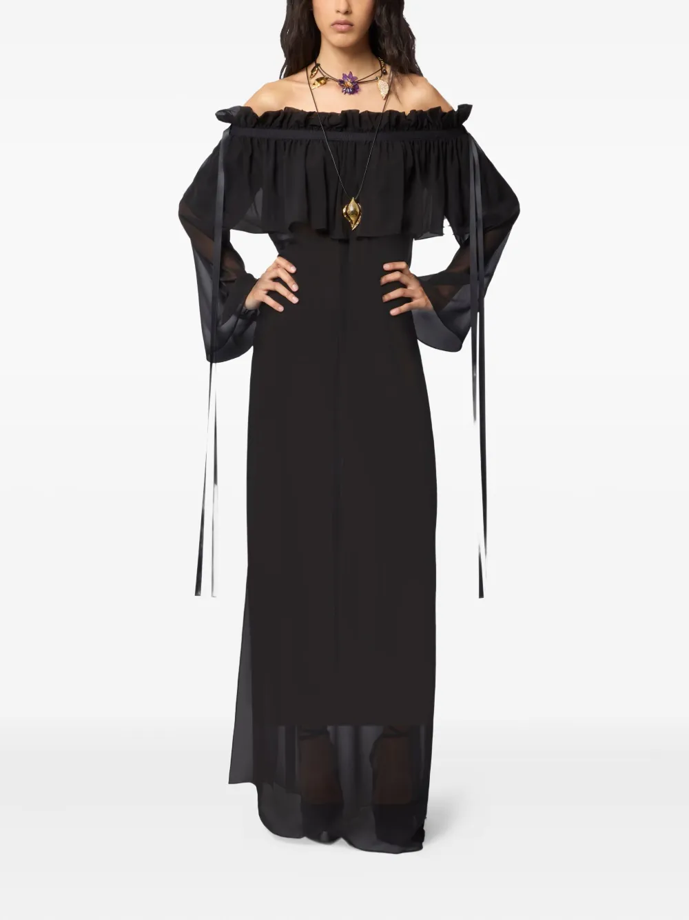 Nina Ricci Abito lungo con ruches - Nero