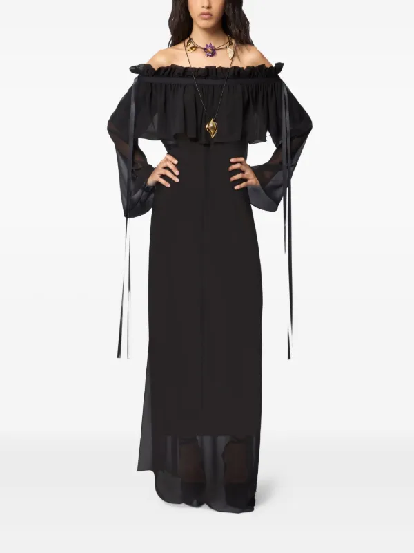 nina ricci silk dress Nina Ricci ruffled-bow Silk Maxi Dress | Black