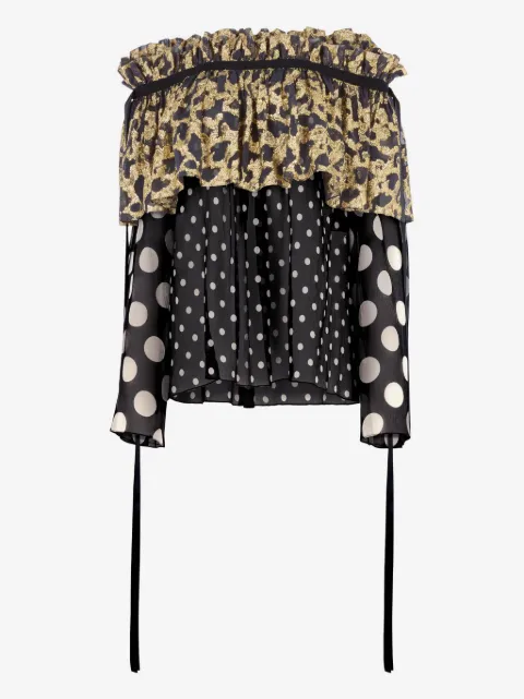Nina Ricci Blusa de cetim com babados e poás