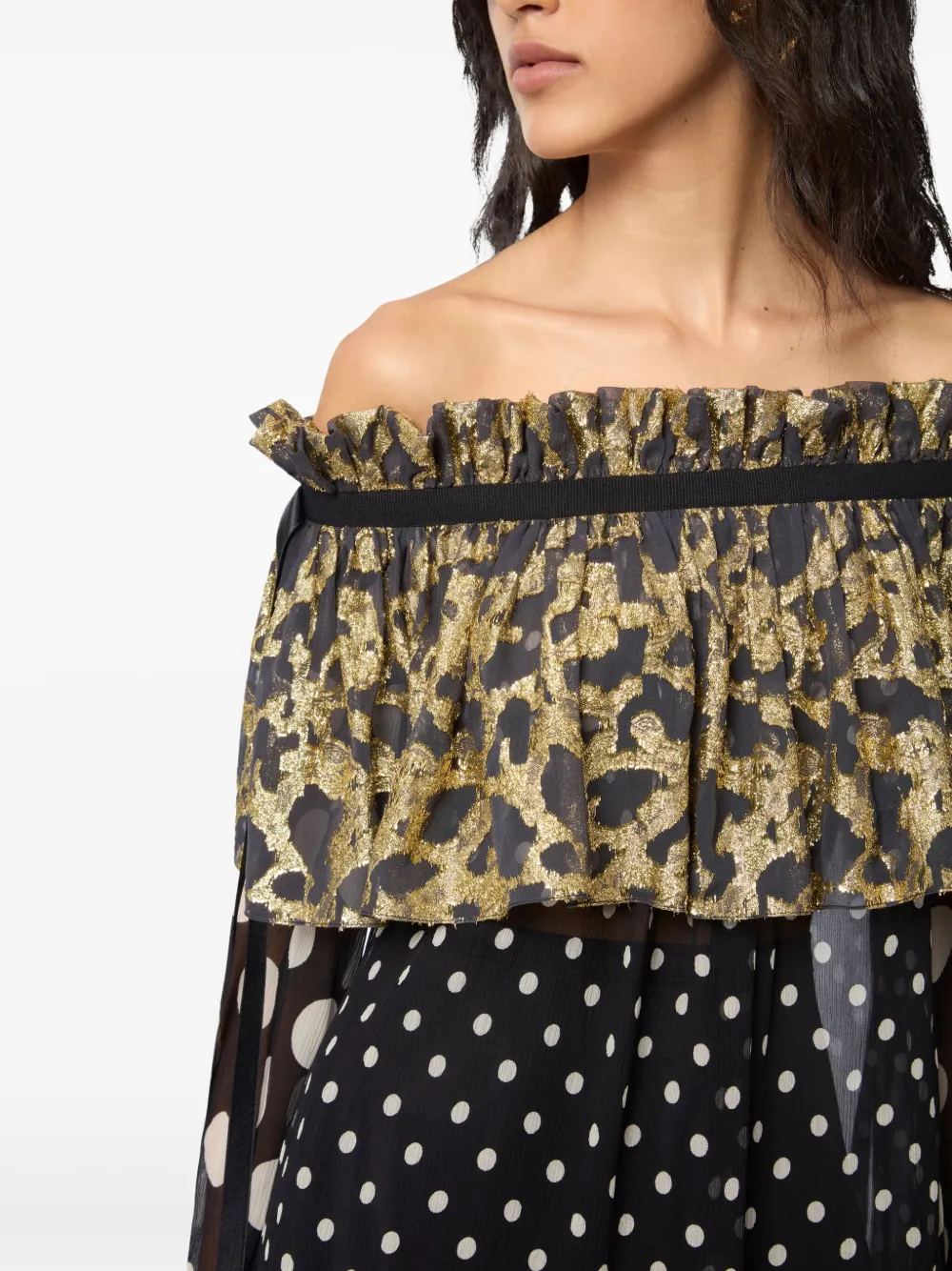 Nina Ricci Satijnen blouse met stippen en ruches Zwart