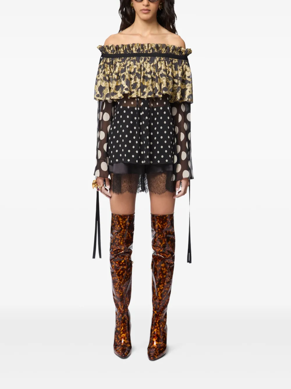 Nina Ricci Satijnen blouse met stippen en ruches - Zwart