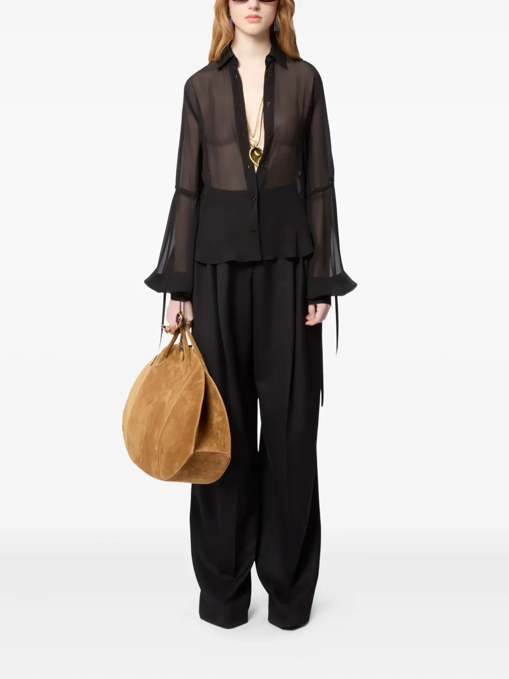 Nina Ricci Blouse met doorzichtige strik - Zwart