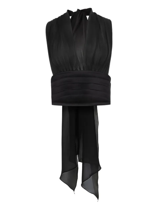 Nina Ricci V-neck Bow-detail Silk Blouse in Black
