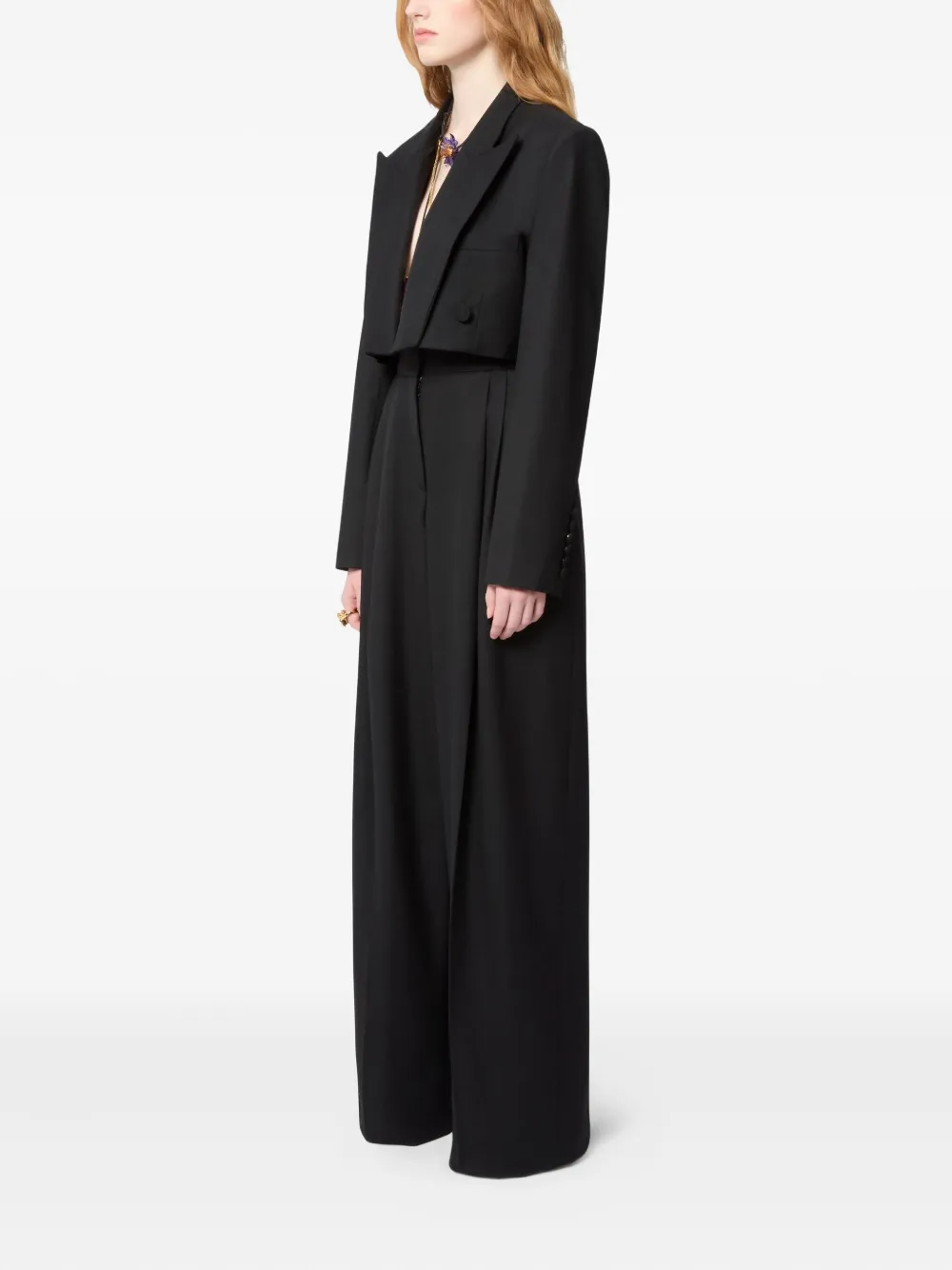 Nina Ricci Double-breasted Wool Cropped Blazer In Black