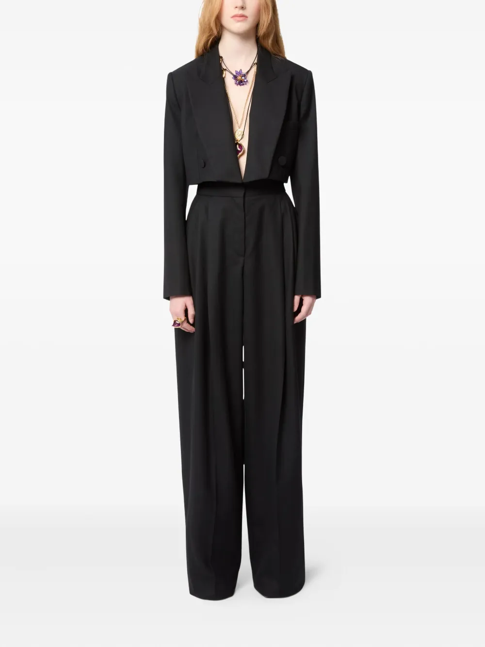 Nina Ricci Double-breasted Wool Cropped Blazer In Black