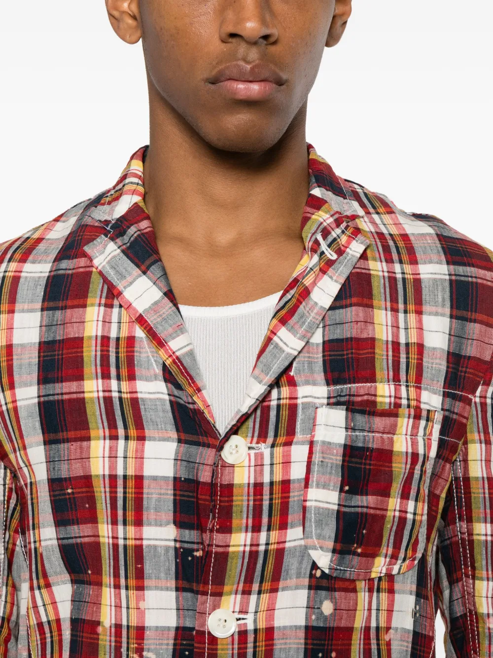 Pre-owned Comme Des Garçons Homme Deux 2012 Bleached Tartan Jacket In Red