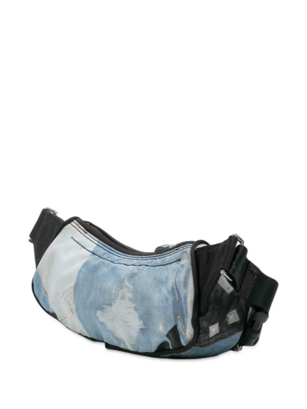Pre-owned Dior 2004 Canvas Printed Denim Crossbody Bag In Blue
