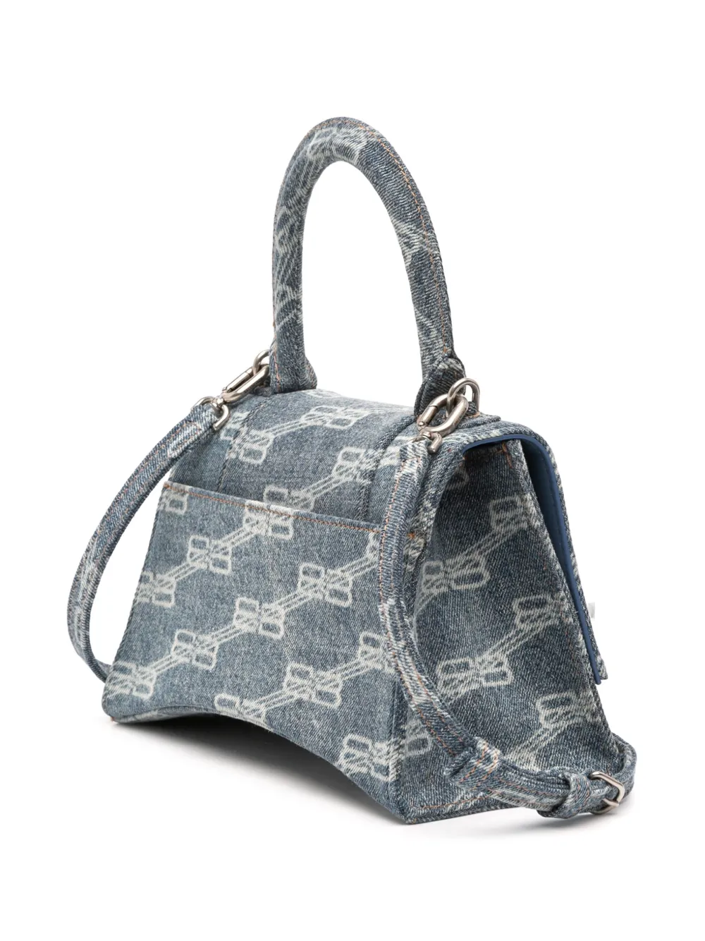Pre-owned Balenciaga 2022 Small Bb Monogram Denim Hourglass Top Handle Bag Satchel In Blue