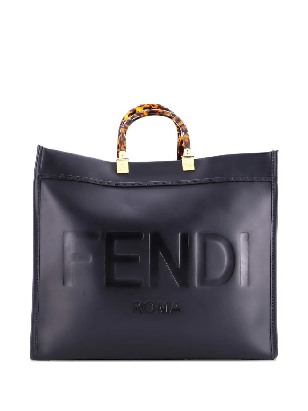 Pre-owned Fendi Sunshine Shopper Leather Large Tote Bag In Black