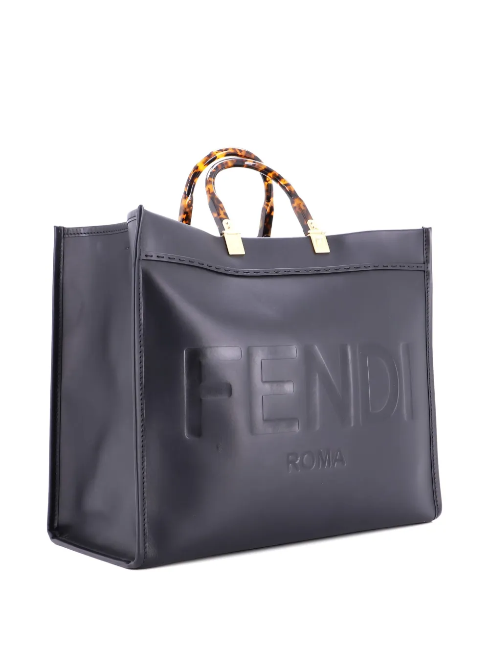 Pre-owned Fendi Sunshine Shopper Leather Large Tote Bag In Black