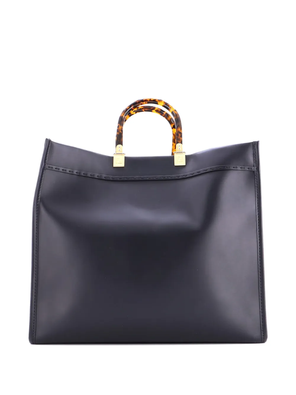 Pre-owned Fendi Sunshine Shopper Leather Large Tote Bag In Black