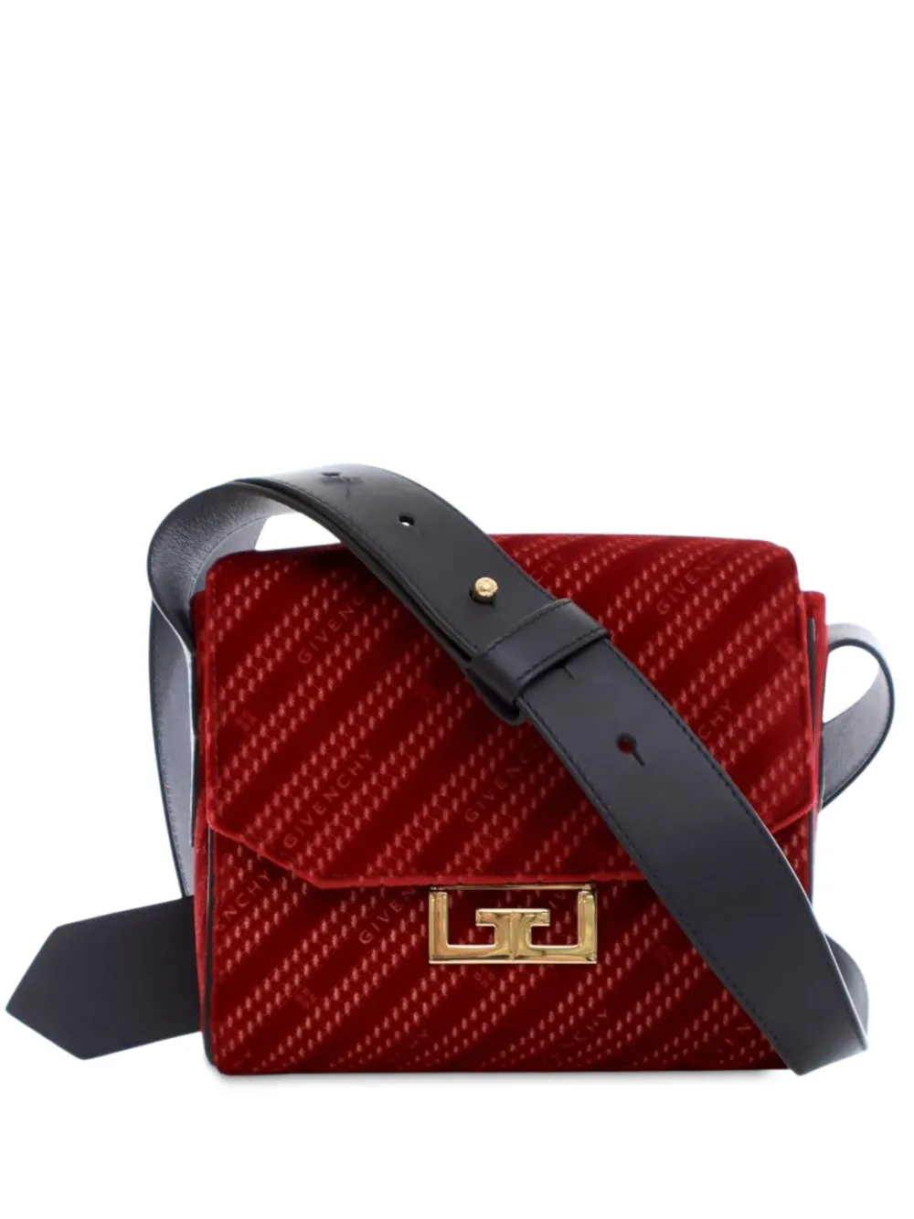 Pre-owned Givenchy 2000-2025 Mini Velvet Diagonal Eden Flap Shoulder Bag In Red