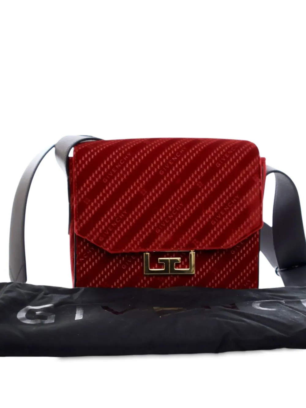Pre-owned Givenchy 2000-2025 Mini Velvet Diagonal Eden Flap Shoulder Bag In Red