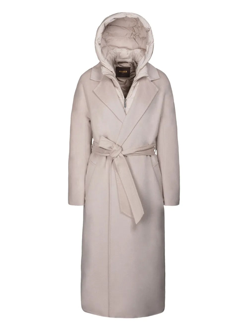 Moorer Olivie Hooded Belted Coat In Gray