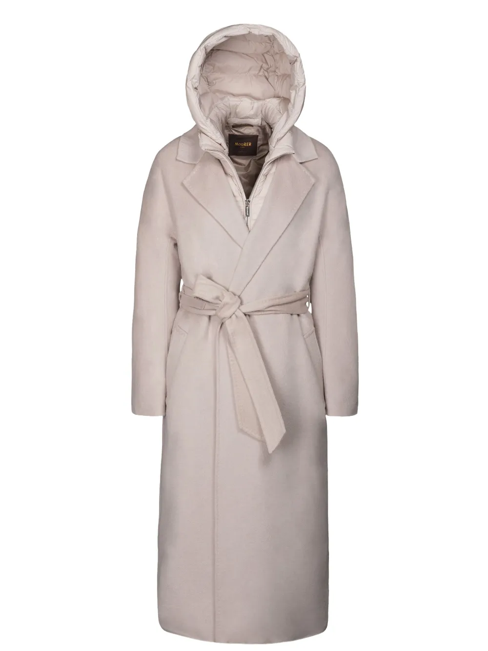 Moorer Olivie Hooded Belted Coat In Gray